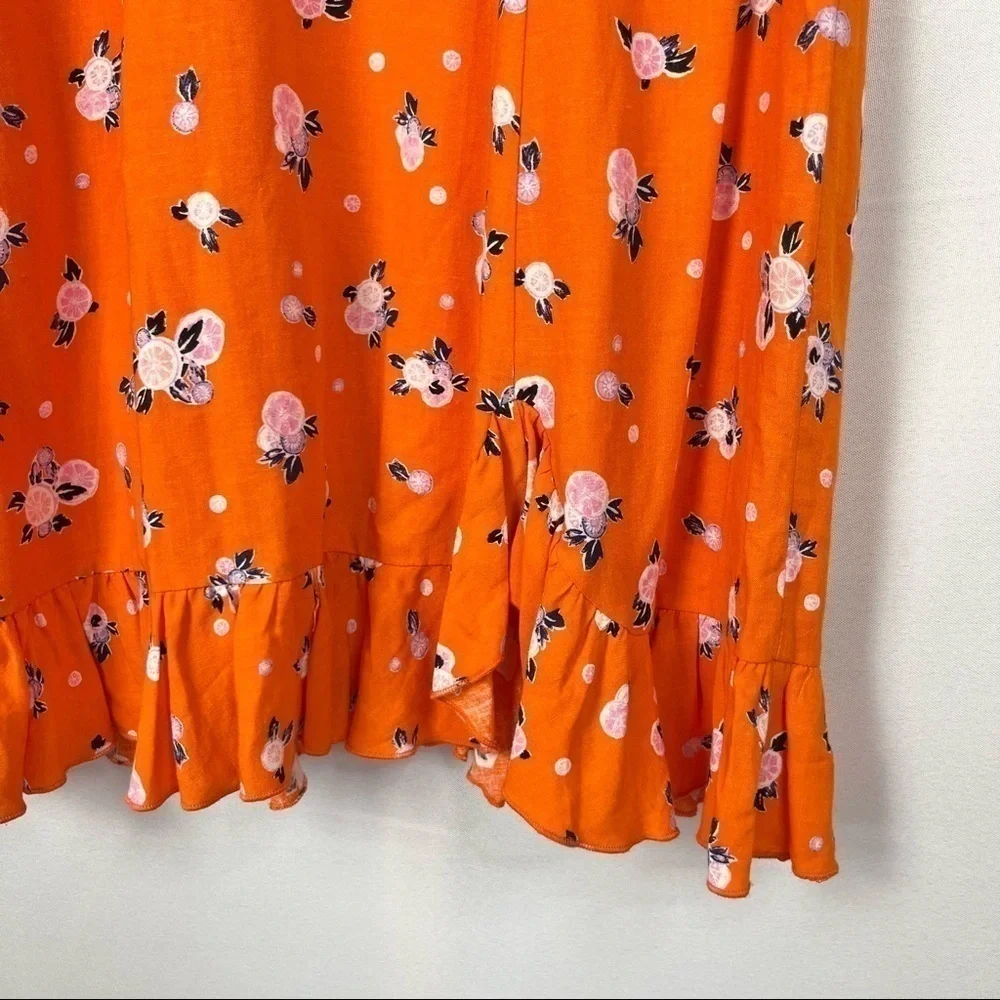 Free People Like a Lady Orange Floral Ruffle‎ Hem Mini Dress M
